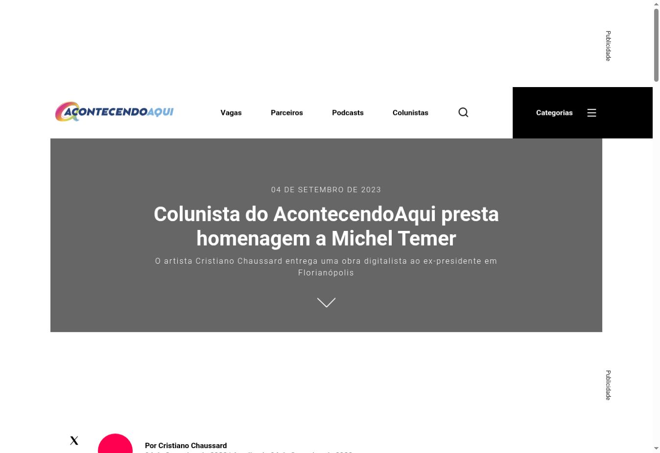 Acontecendo Aqui — Melting Tordesilhas is presented to former president Michel Temer