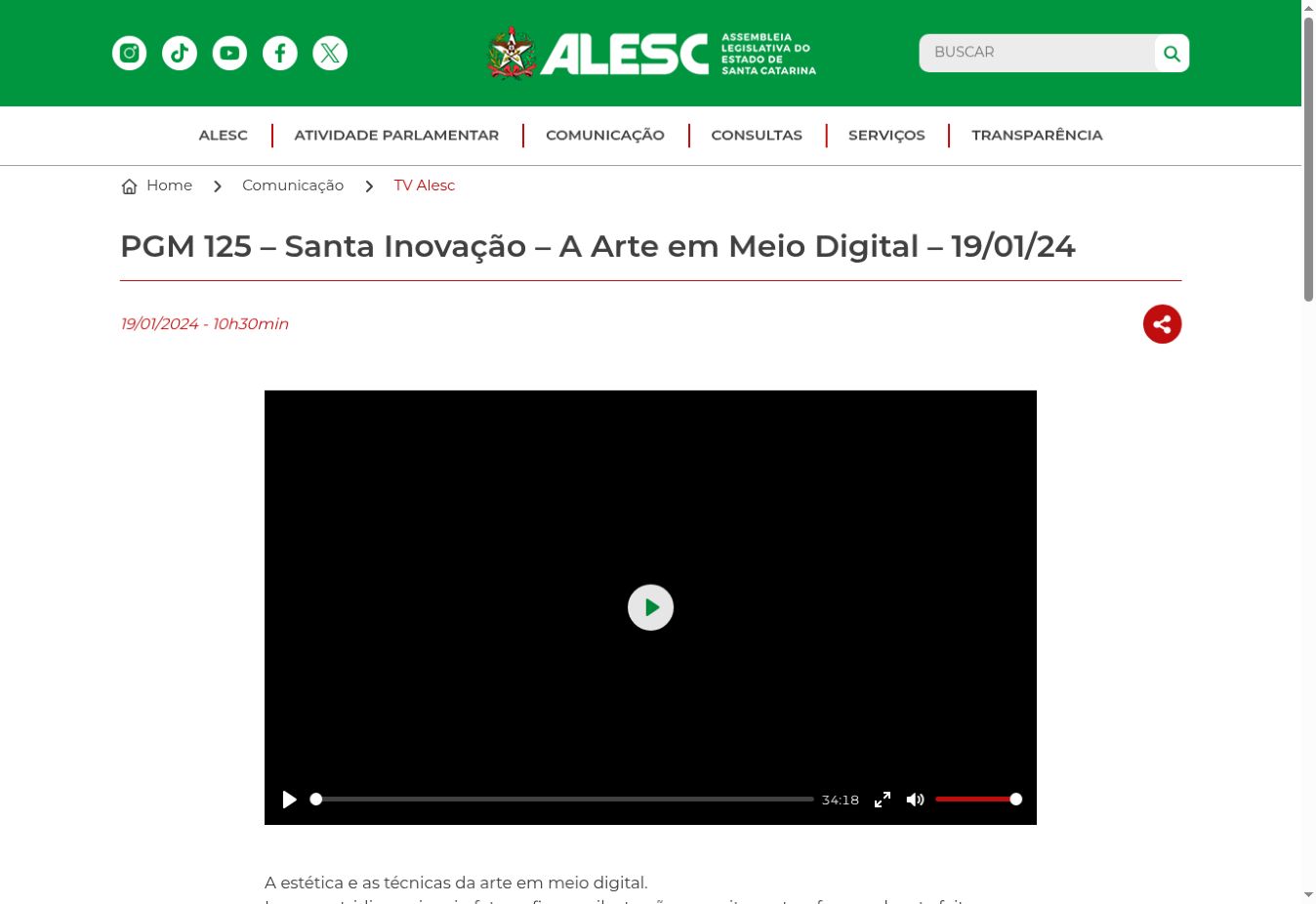TV ALESC — Santa Inovação interviews Cristiano Chaussard about art in digital media