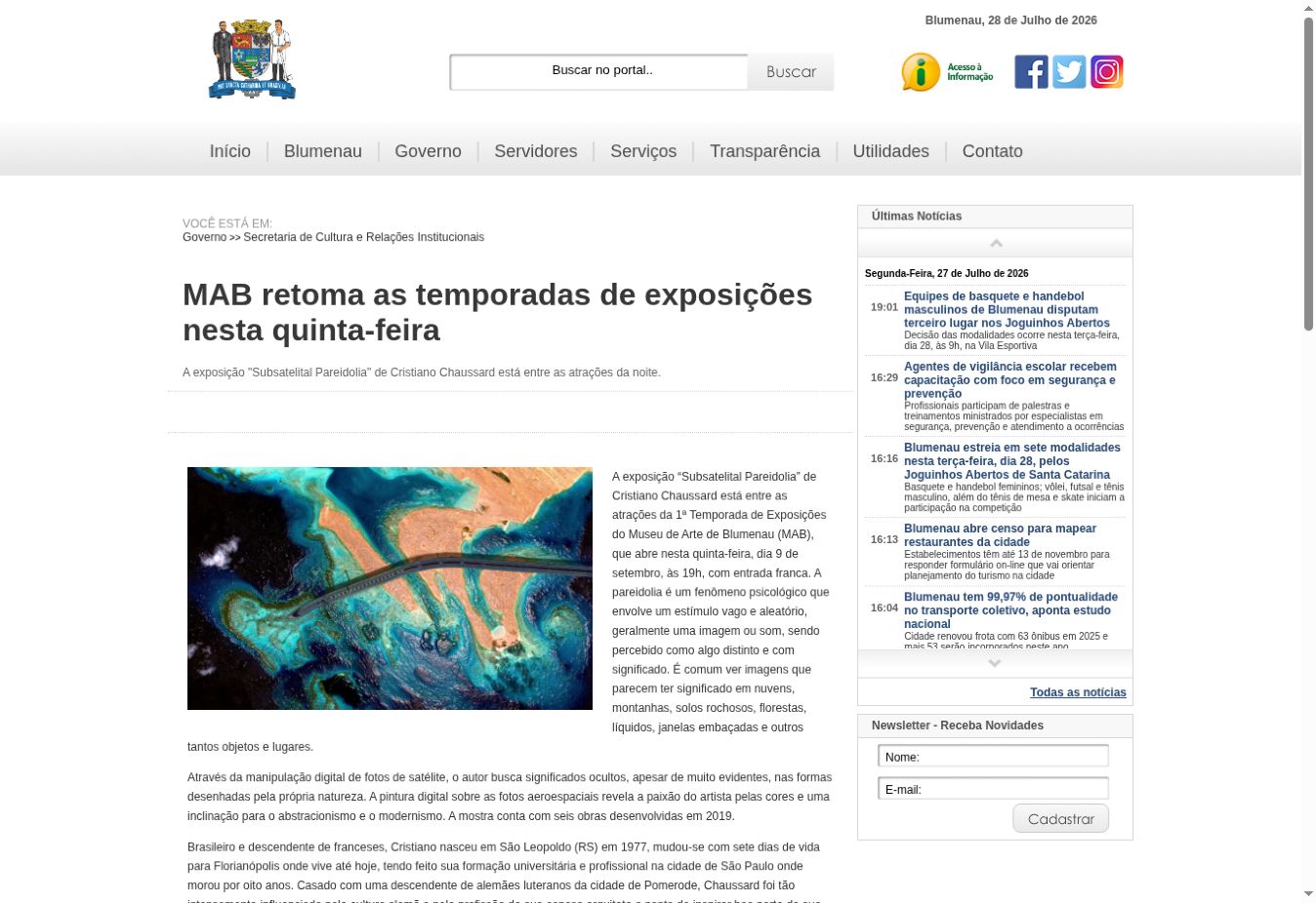 Prefeitura de Blumenau — Blumenau Art Museum resumes its exhibition programme