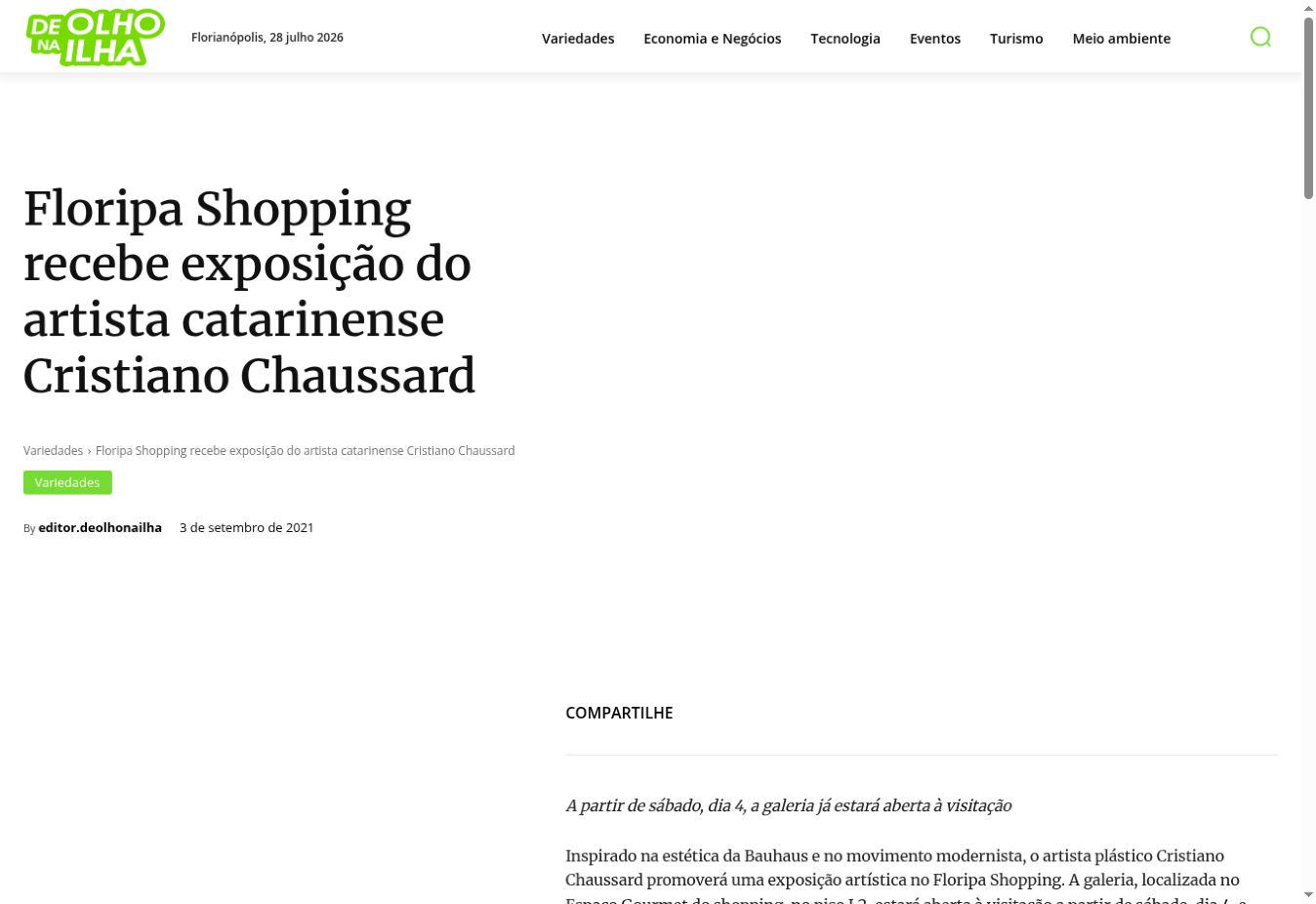De Olho na Ilha — Floripa Shopping hosts an exhibition by the Santa Catarina artist