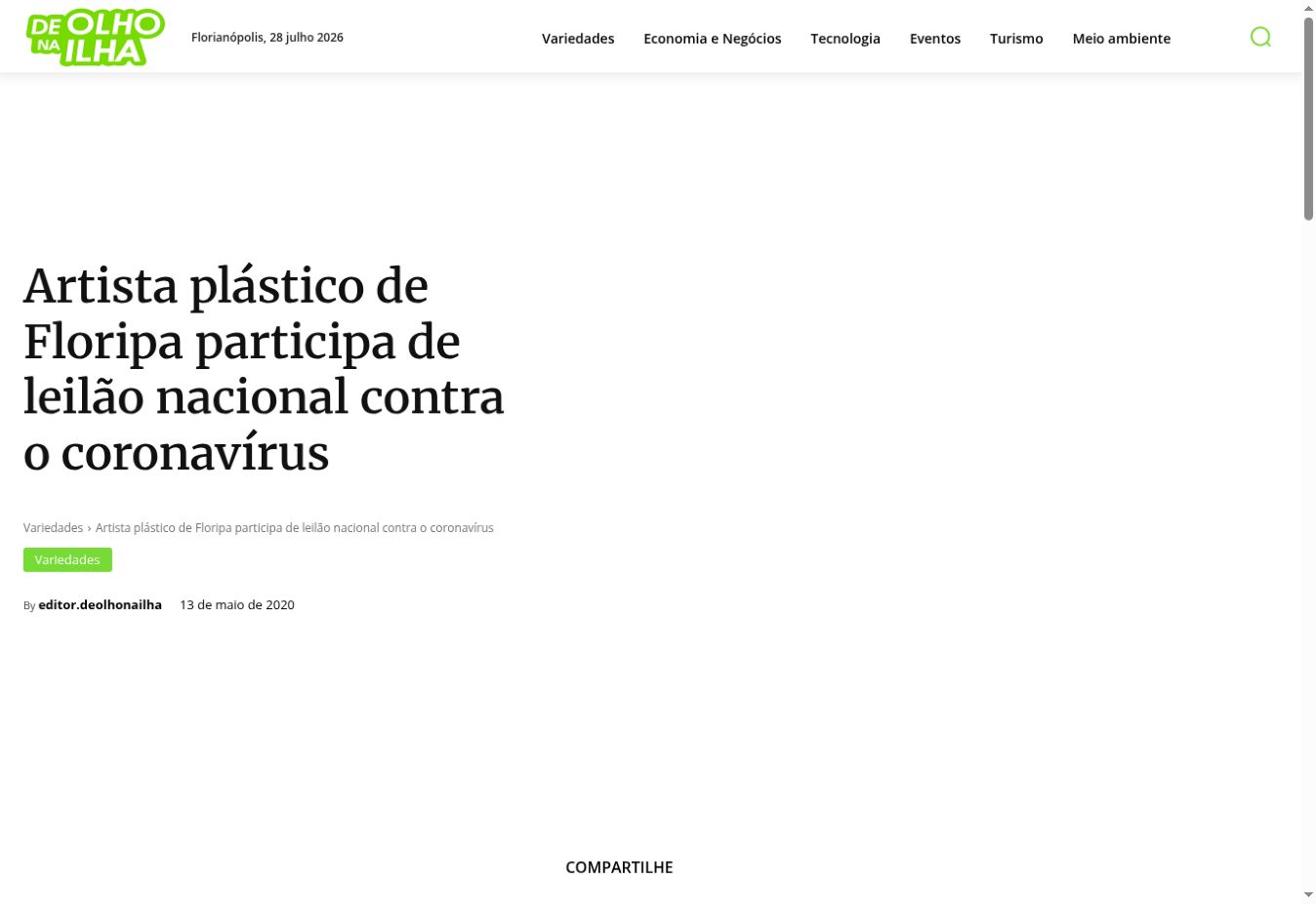 De Olho na Ilha — Artist takes part in a national charity auction against coronavirus