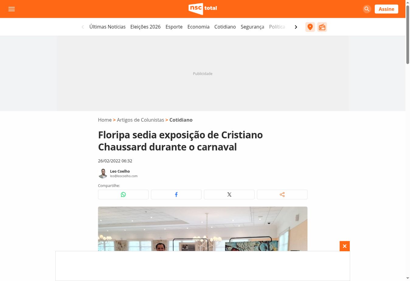 NSC Total — Florianópolis hosts a Cristiano Chaussard exhibition during Carnival