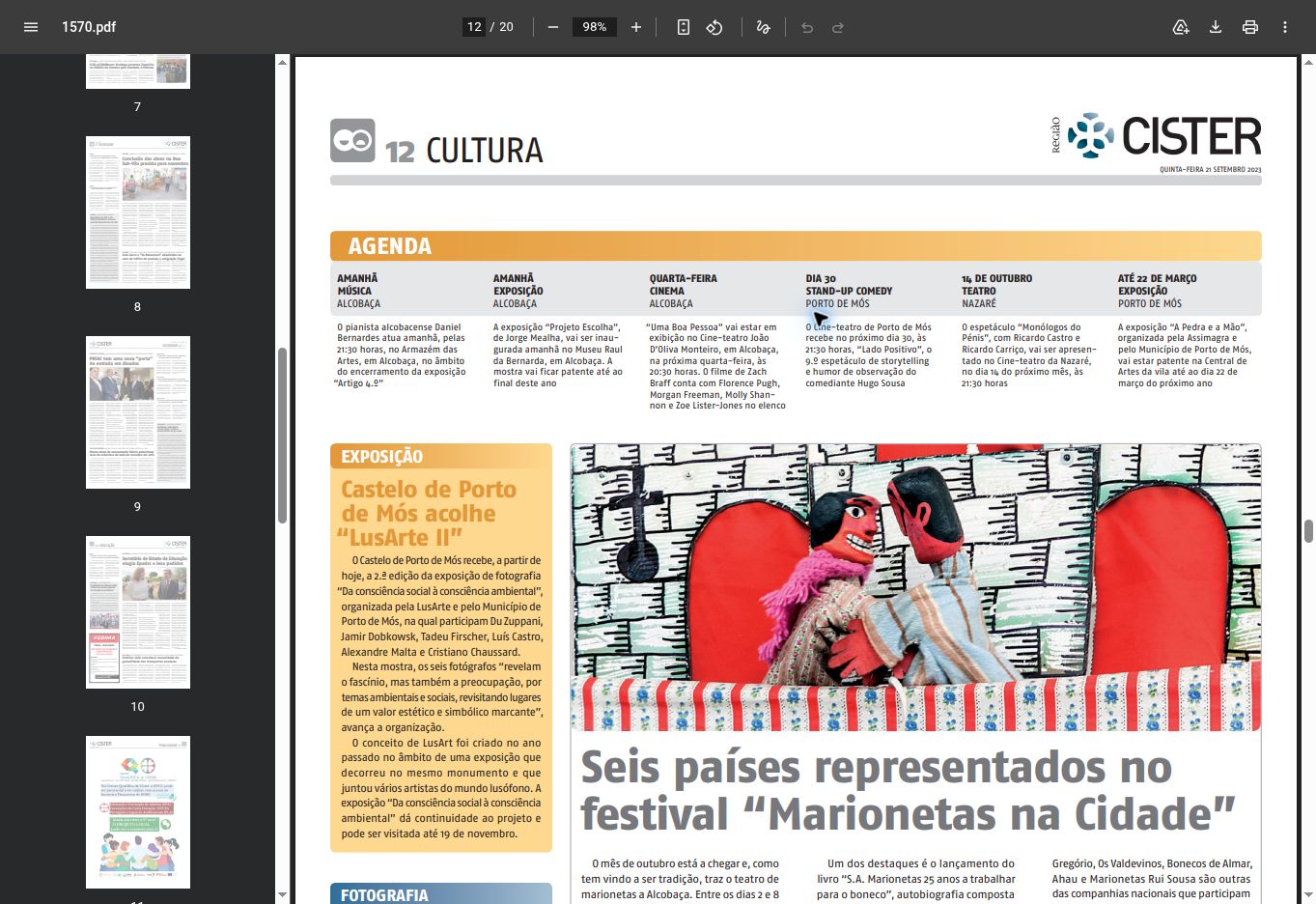 Região de Cister · Portugal — Portuguese newspaper records Cristiano Chaussard in the LusArte II exhibition — note on page 12 of the PDF
